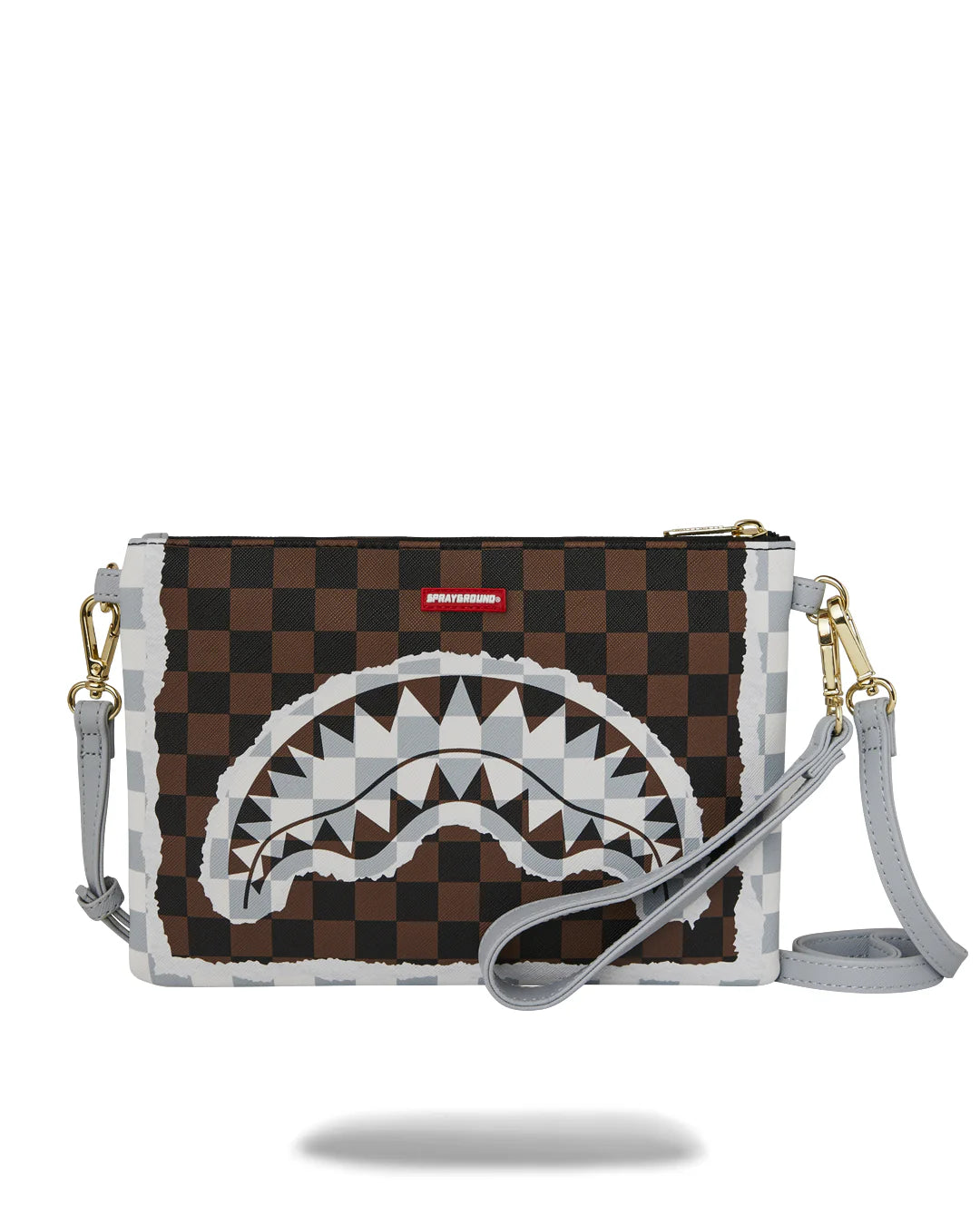 CREAM AND BROWN TEAR CHECK CROSSOVER CLUTCH
