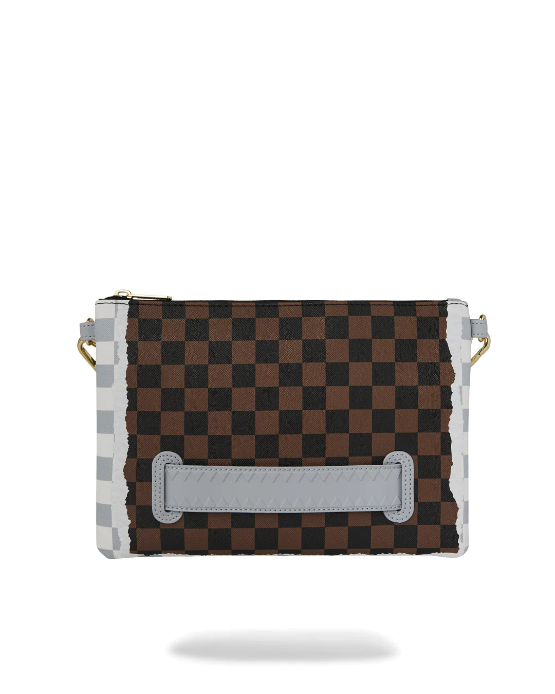 CREAM AND BROWN TEAR CHECK CROSSOVER CLUTCH